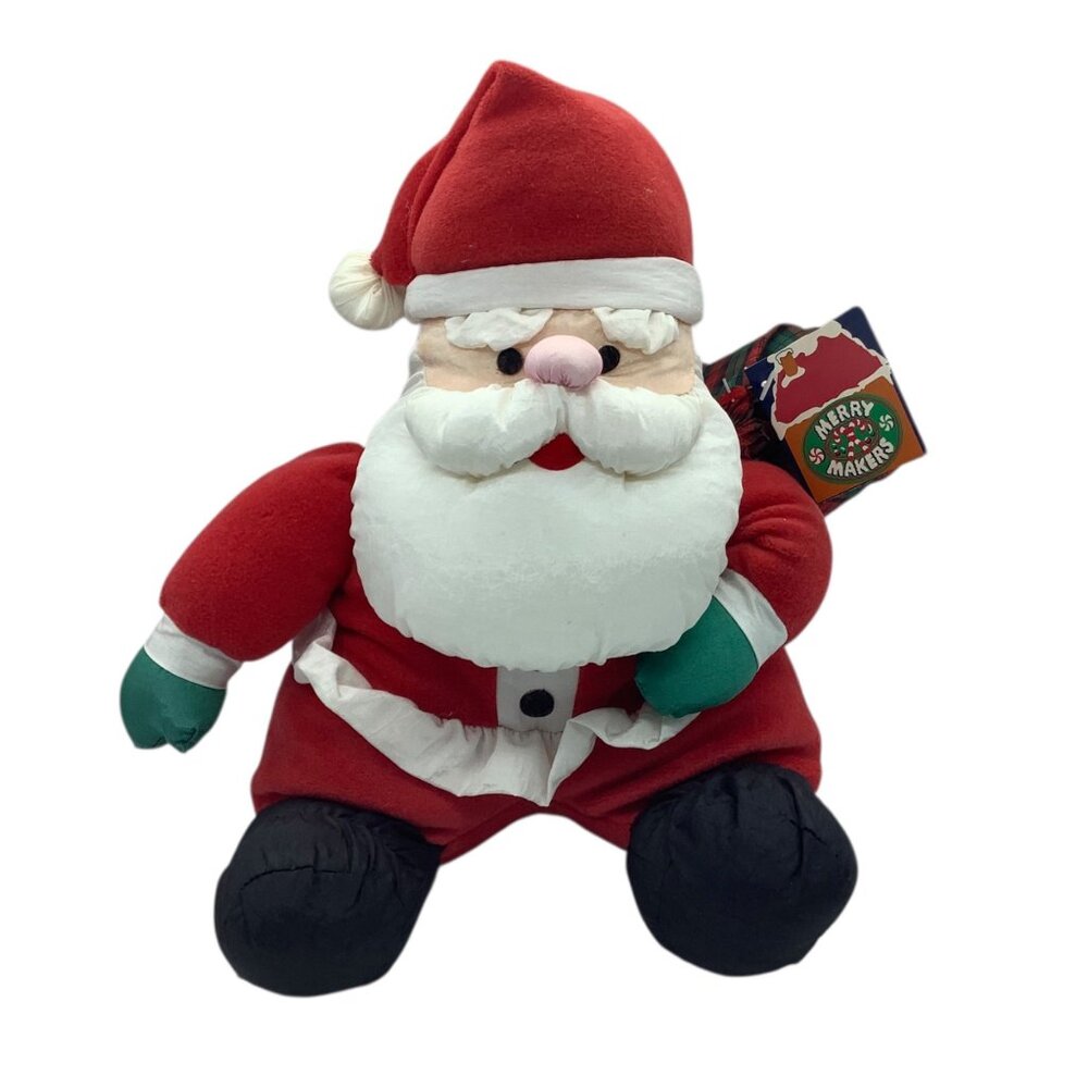 Vintage 1994 Merry Makers Santa Plush Toy Decoration Nylon Gibson Greetings 11"